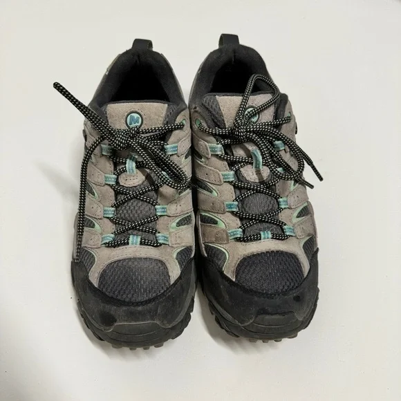 Merrell - Women's Moab 2 Waterproof Lace Up Hiking Shoe in Gray & Mint Green - Picture 6 of 9